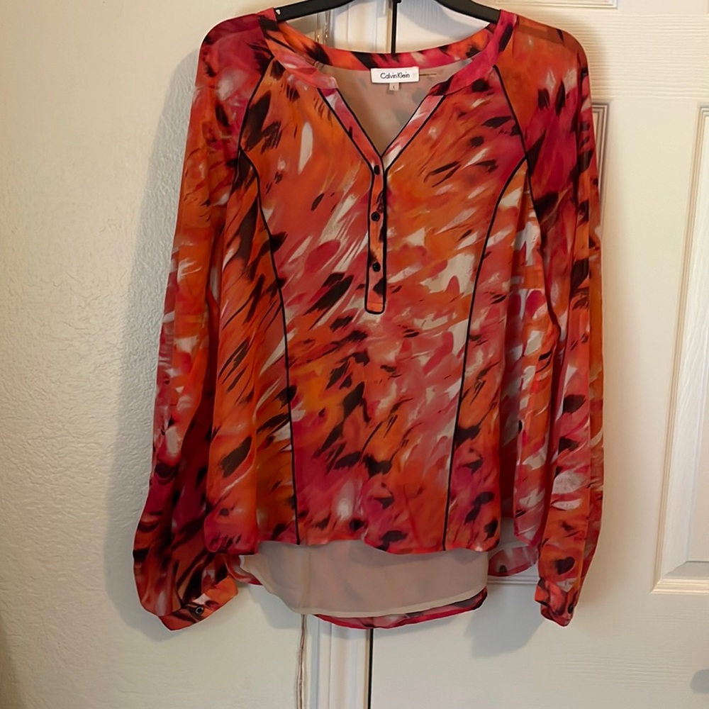 Orange, pink, and black Calvin Klein blouse. Size L